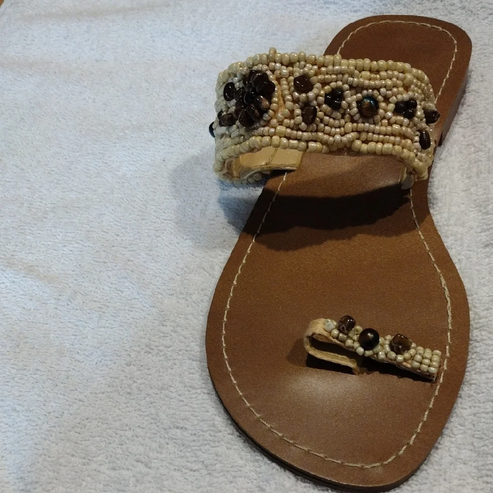 2 For 8 Dollars Sale Wood Beaded Tan Sandals - Picture 7 of 8